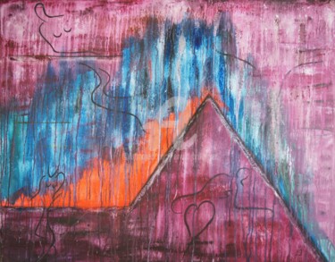 绘画 标题为“Fire over the house” 由Erwin Bruegger, 原创艺术品, 丙烯 安装在木质担架架上