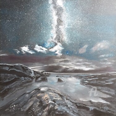 Paysage maritime nuit étoilée Peinture intitulée "Paysage maritime nu…" par Christelle Cottrelle, Œuvre d'art originale, Acrylique