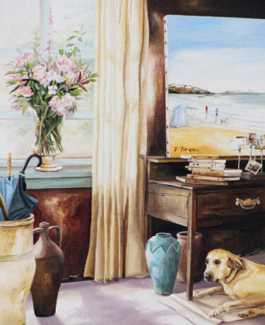 couché le chien Peinture intitulée "couché le chien" par Dominique Pineau, Œuvre d'art originale, Huile