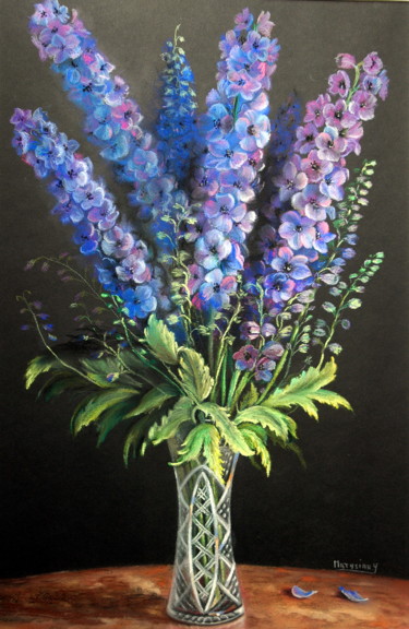 Peinture intitulée "DELPHINIUM" par Yvette Matysiak, Œuvre d'art originale, Pastel