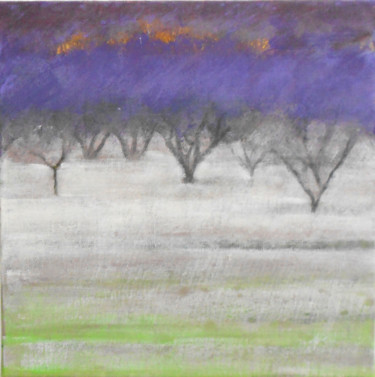 Painting titled "purple plum trees" by June Stapleton, Original Artwork, Acrylic