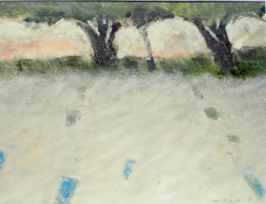Painting titled "trees and fields" by June Stapleton, Original Artwork, Acrylic