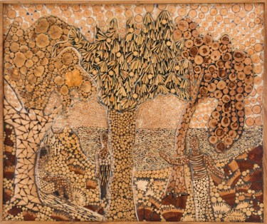 Sculpture intitulée "Les congés payés 19…" par Roger Aubert, Œuvre d'art originale, Bois Monté sur Panneau de bois