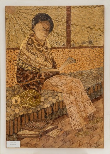 Sculpture intitulée "La lectrice" par Roger Aubert, Œuvre d'art originale, Bois