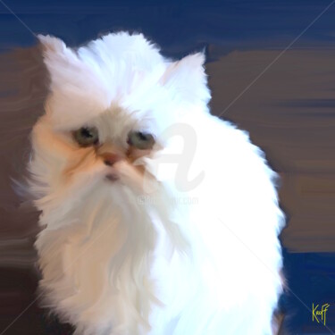Arts numériques intitulée "chat-angora" par Kroff, Œuvre d'art originale, Peinture numérique