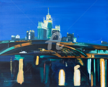 Moskau bei Nacht Peinture intitulée "Moskau bei Nacht" par Luethi Alias Abdelghafar, Œuvre d'art originale, Huile Monté sur Châssis en bois