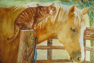 Картина под названием "cat-horse.jpg" - Agnes Mclaughlin, Подлинное произведение искусства