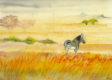 Peinture intitulée "Le Zèbre" par Pascale Dormoy-Vignals, Œuvre d'art originale, Aquarelle