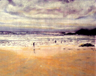 Peinture intitulée "Plage de Donnant" par Pascale Dormoy-Vignals, Œuvre d'art originale, Aquarelle