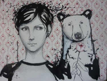 Peinture intitulée "tête" par Catherine Cornec, Œuvre d'art originale, Encre