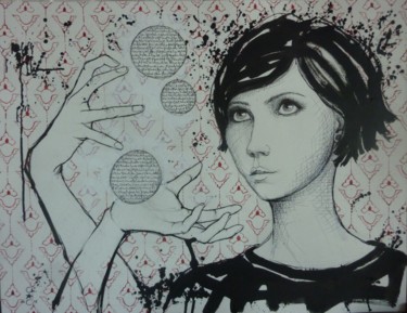 Peinture intitulée "tëte" par Catherine Cornec, Œuvre d'art originale, Encre