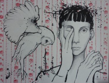 Peinture intitulée "tëte" par Catherine Cornec, Œuvre d'art originale, Encre