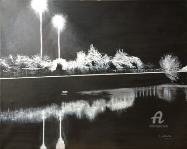 Paysage de nuit Peinture intitulée "Paysage de nuit" par Christelle Cottrelle, Œuvre d'art originale, Acrylique Monté sur Châssis en bois