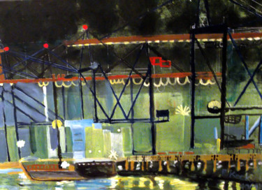 Peinture intitulée "Werft bei Nacht" par Renate Kock, Œuvre d'art originale, Acrylique