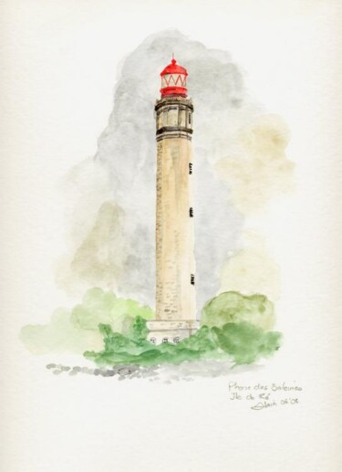 0608 Phare des Baleines Peinture intitulée "0608 Phare des Bale…" par Aquarelles-Alain, Œuvre d'art originale, Aquarelle