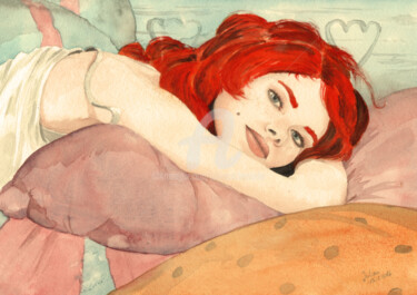 Peinture intitulée "Le réveil" par Julien Cachemaille, Œuvre d'art originale, Aquarelle