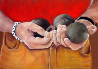 Peinture intitulée "UNE PARTIE DE PETAN…" par Chantal Le Mesle, Œuvre d'art originale, Pastel
