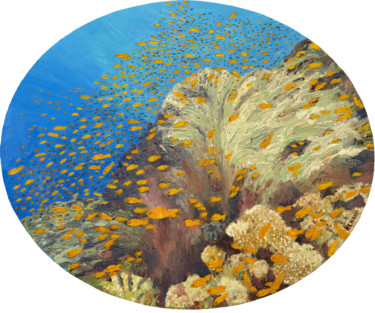 Peinture intitulée "Banc de poissons 1,…" par Renand, Œuvre d'art originale, Huile Monté sur Châssis en bois