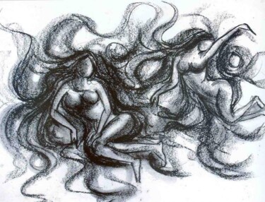 Painting titled "Nymphs 1" by Suddha Sama, Original Artwork, Charcoal