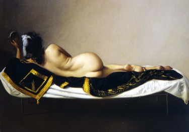 Schilderij getiteld "Nudo disteso" door Piero Salustri, Origineel Kunstwerk, Olie