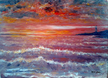 Peinture intitulée "Coucher de soleil" par Marian Cobos, Œuvre d'art originale, Huile