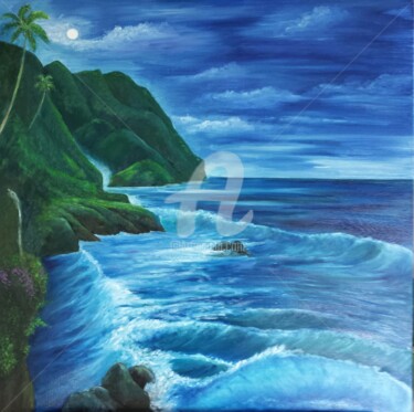 clair de lune à Maoii Hawaï Peinture intitulée "clair de lune à Mao…" par Daniel Bahuaud, Œuvre d'art originale, Autre