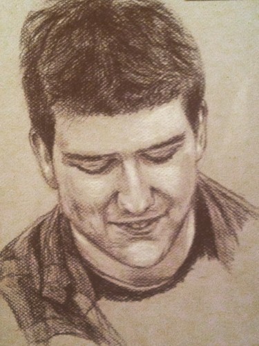 Dessin intitulée "portrait sépia" par Michèle Rais, Œuvre d'art originale, Conté