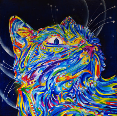 绘画 标题为“MOON CAT” 由Elena Mclaren, 原创艺术品, 油