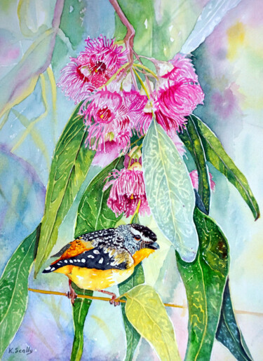 绘画 标题为“Pink Gum blossom wi…” 由Scally Art, 原创艺术品, 水彩