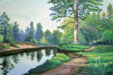 Schilderij getiteld "Summer" door Sergey Lutsenko, Origineel Kunstwerk, Olie Gemonteerd op Frame voor houten brancard