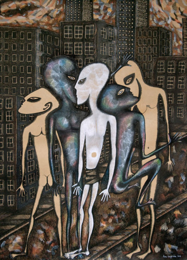 图画 标题为“Le clan” 由Anne Langérôme, 原创艺术品, 粉笔