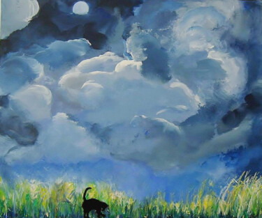 Les nuages et le chat Peinture intitulée "Les nuages et le ch…" par Déborah Michel, Œuvre d'art originale, Acrylique