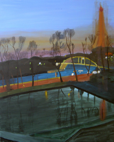 「Paris au crépuscule」というタイトルの絵画 Ingrid Leddetによって, オリジナルのアートワーク, アクリル