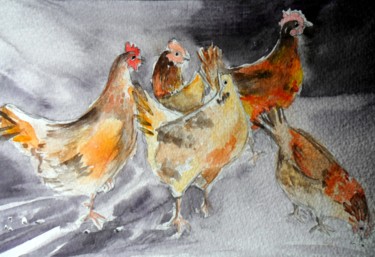 Painting titled "aux aguets" by Françoise Pillou, Original Artwork, Watercolor