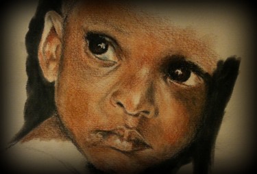 Dessin intitulée "Regard..." par Michèle Rais, Œuvre d'art originale, Conté