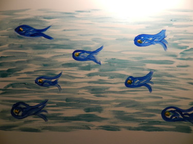 Peinture intitulée "LES POISSONS PEUVEN…" par Le Livreur De Chats, Œuvre d'art originale, Huile