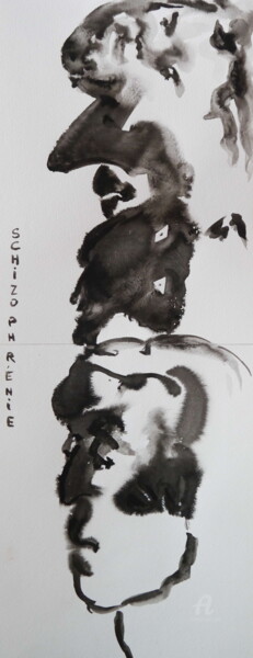 Drawing titled "Schizophrénie" by Hang Ribeir, Original Artwork, Ink