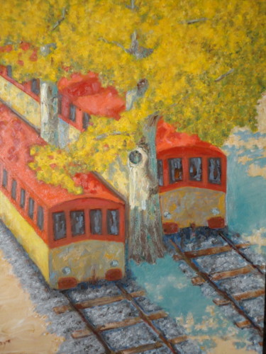 Peinture intitulée "Voies de garage en…" par Emile Paya, Œuvre d'art originale, Huile
