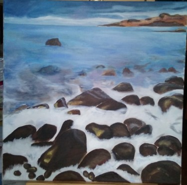 Peinture intitulée "La mer sans arret r…" par Nadine Bichon, Œuvre d'art originale, Huile