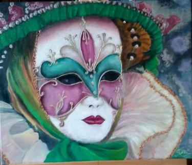 Peinture intitulée "Masque vénitien" par Nadine Bichon, Œuvre d'art originale, Huile