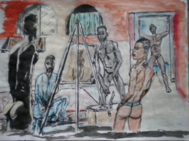 Peinture intitulée "CHEZ MAÎTRE SAMBA" par Herve Yann Dubois, Œuvre d'art originale, Gouache