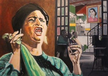 Pittura intitolato "N° 957 Oum Kalsoum" da R. Cavalié, Opera d'arte originale, Altro Montato su Telaio per barella in legno
