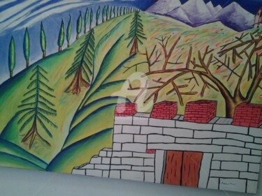 Pittura intitolato "rovine e paesaggio" da Arduino Rossi, Opera d'arte originale, Acrilico Montato su Telaio per barella in…