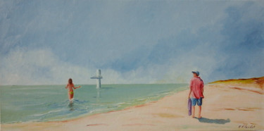 Peinture intitulée "Baignade surveillée" par Flachet, Œuvre d'art originale, Huile