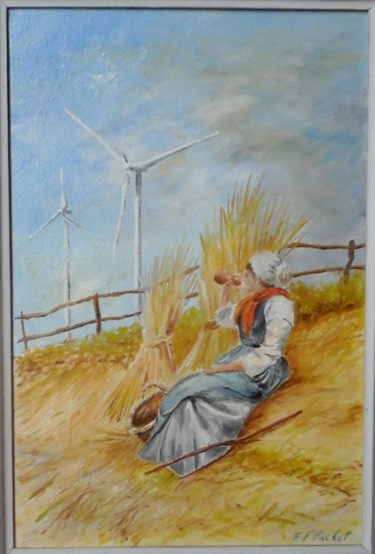 Peinture intitulée "Moissonneuse des te…" par Flachet, Œuvre d'art originale, Huile