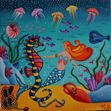 Peinture intitulée "La nuit des méduses" par Fouschy, Œuvre d'art originale, Huile Monté sur Châssis en bois