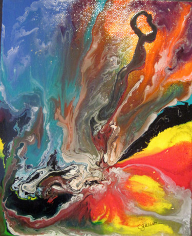 Painting titled "Éruption 3" by Claude Gascon, Original Artwork, Stained glass painting Mounted on Wood Stretcher frame