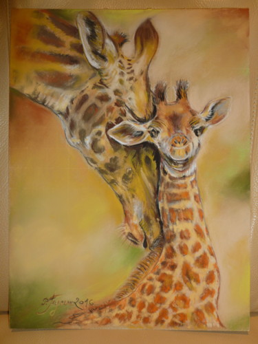 Dessin intitulée "TENDRESSE MATERNELLE" par Pierre Feyeux, Œuvre d'art originale, Pastel