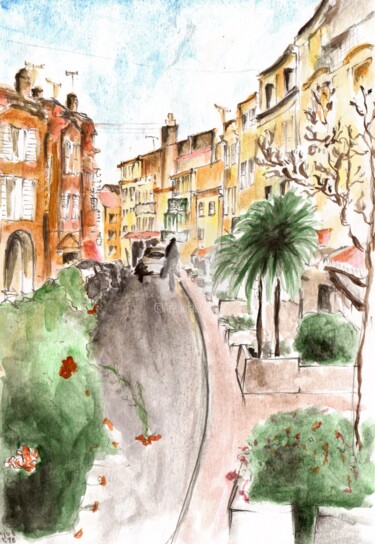 Peinture intitulée "Frejus" par Karina Plachetka, Œuvre d'art originale, Aquarelle