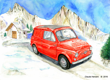 Peinture intitulée ""Fiat 500 Furgoncin…" par Cloder100, Œuvre d'art originale, Aquarelle